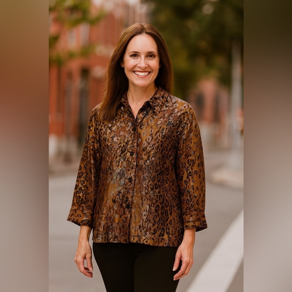 Sexy Animal Print Button-down Top by Choices Size PS